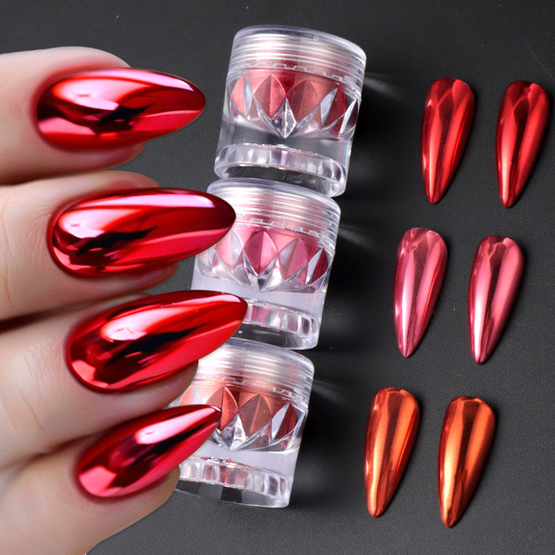 Nail Art Valentine - Poudre à paillettes pour ongles, Chrome,