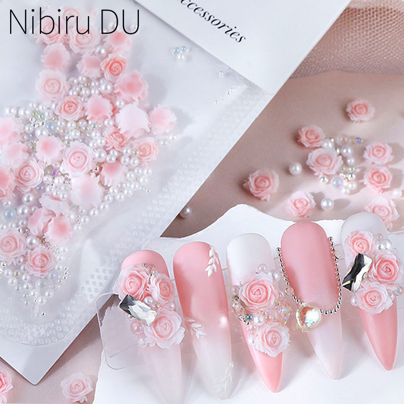 Nail Art Valentine - 30 pièces Rose Rose fleur 3D