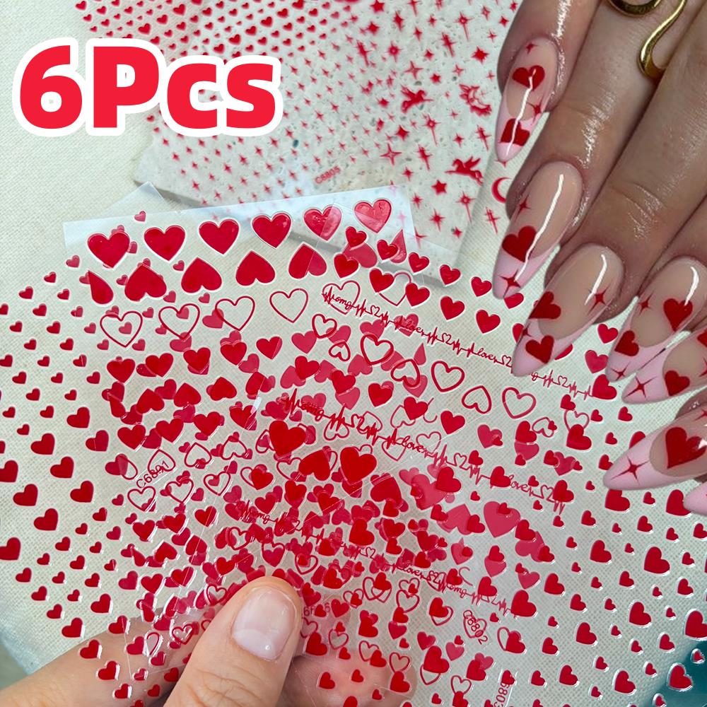 Nail Art Valentine - Autocollants pour ongles, 6 pièces/ensemble, cœur