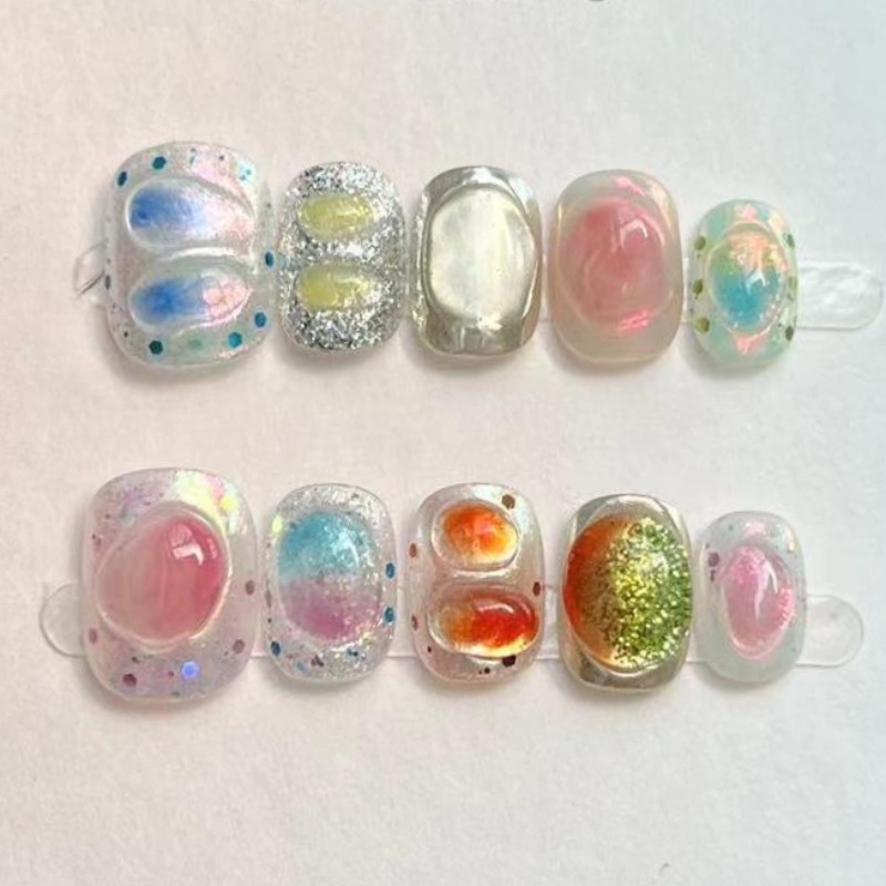Nail Art Glossy - 10 pièces mignon court rond à
