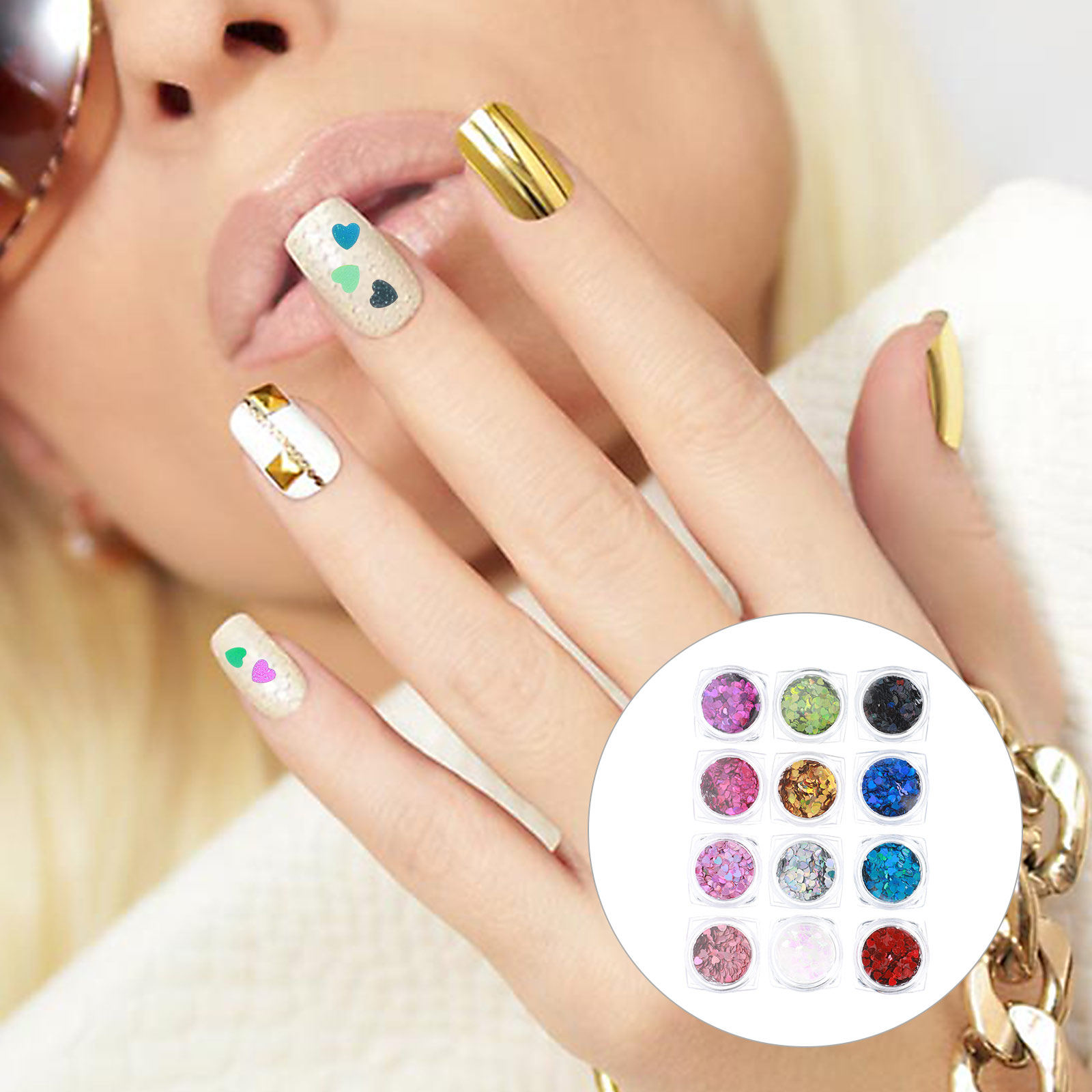Nail Art Valentine - 1 ensemble de paillettes brillantes en