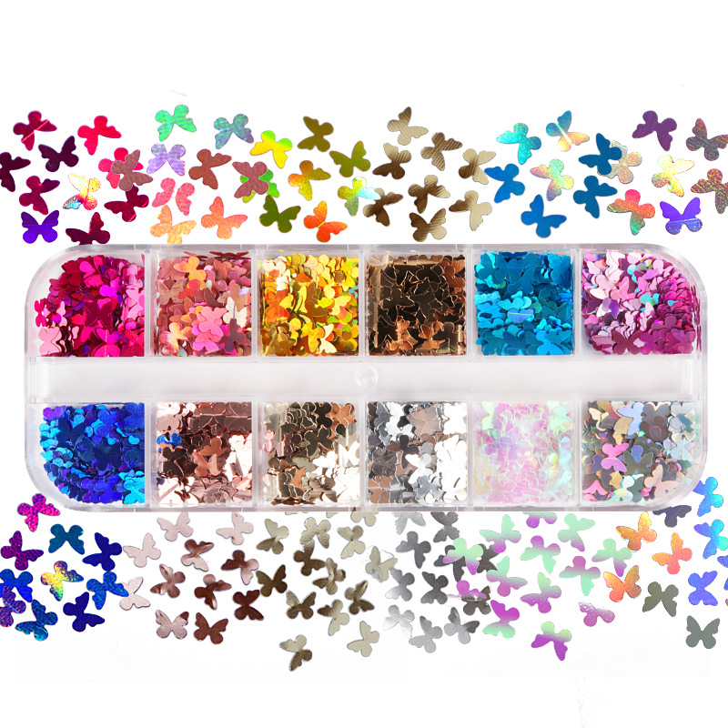 Nail Art Glossy - Mélange de Paillettes Papillon Fluorescentes, Accessoires